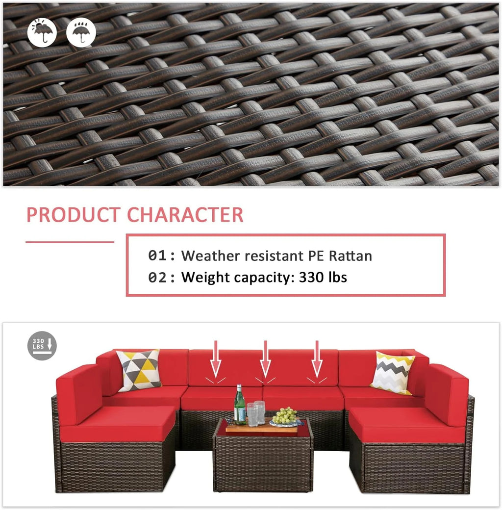 7-Piece PE Rattan Wicker Outdoor Sectional Sofa Set O30257