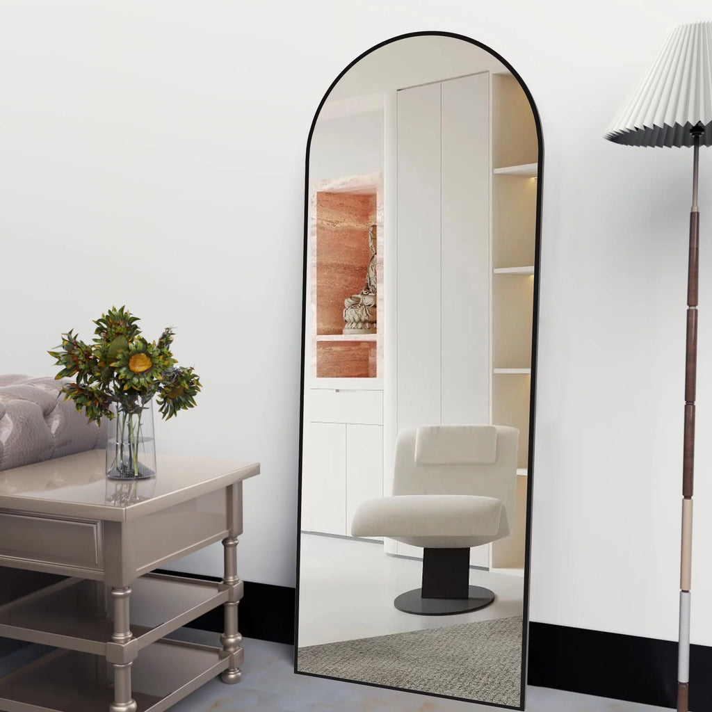 64" x 21" Black Arched Floor Mirror Z550214