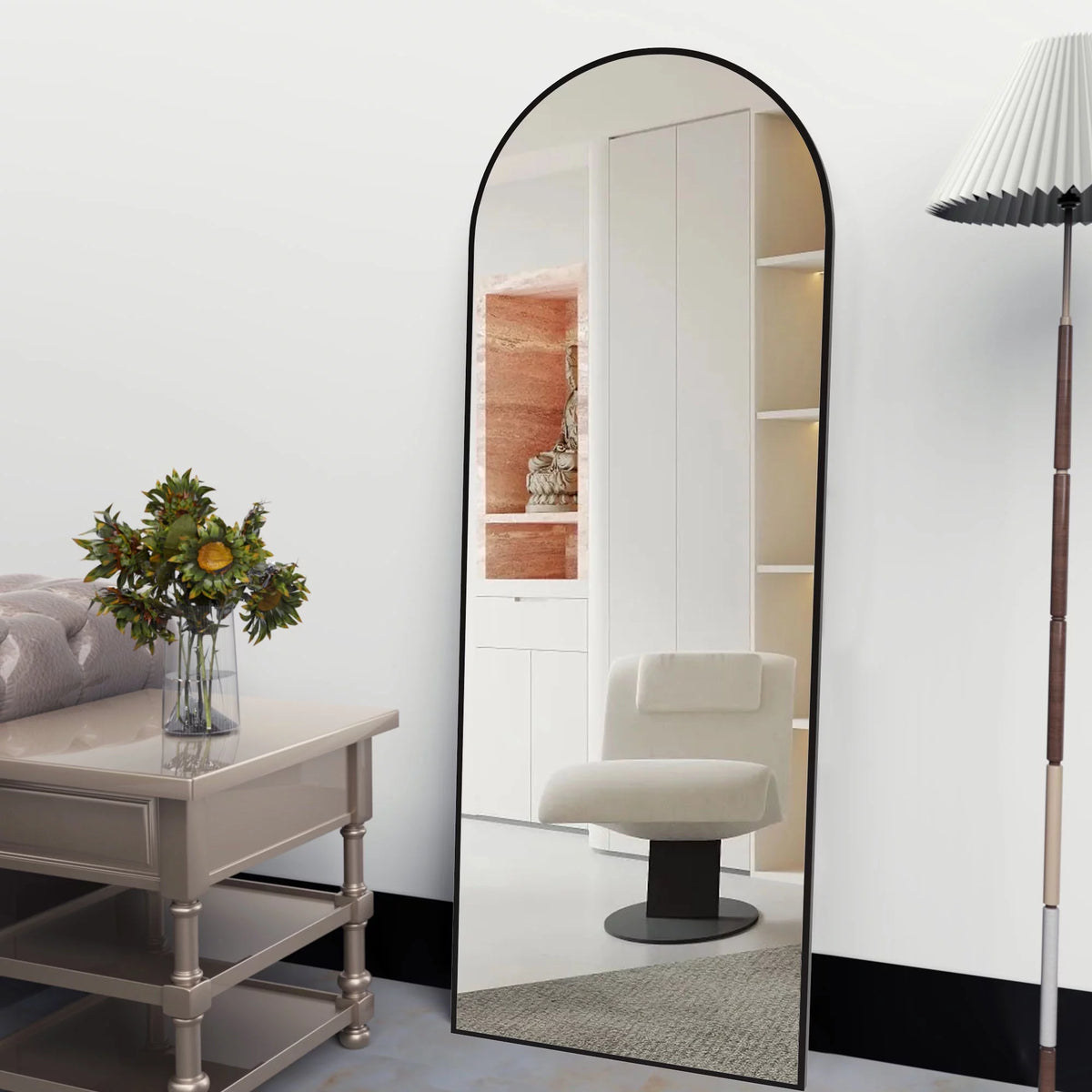 64" x 21" Black Arched Floor Mirror Z550214