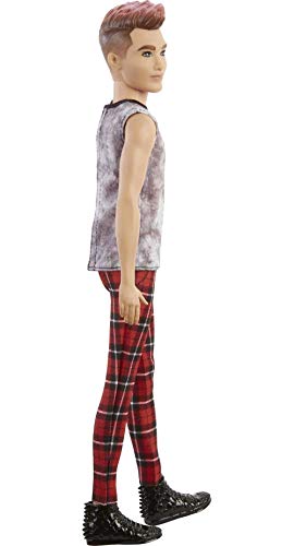 Barbie Ken Fashionistas Doll with Sculpted Brunette Ombre-Tipped Hair Wearing Sleeveless Tie-dye Shirt, Red Plaid Pants & Black Boots L442816