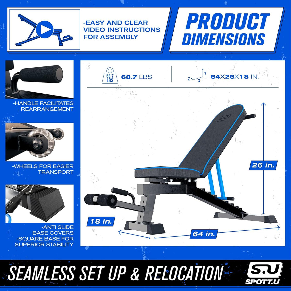 Adjustable Weight Bench Press Foldable Incline Decline Gym Bench P91920