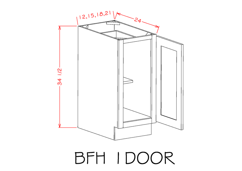 White 12x22 x 34.5x22 x 24x22 Base Cabinet with 1 Door and 1 Shelf Y393