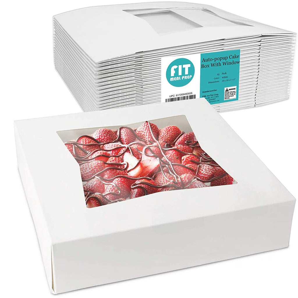 [25 Pack] White Cardboard Pie Box with Window 10x10x2.5" T434