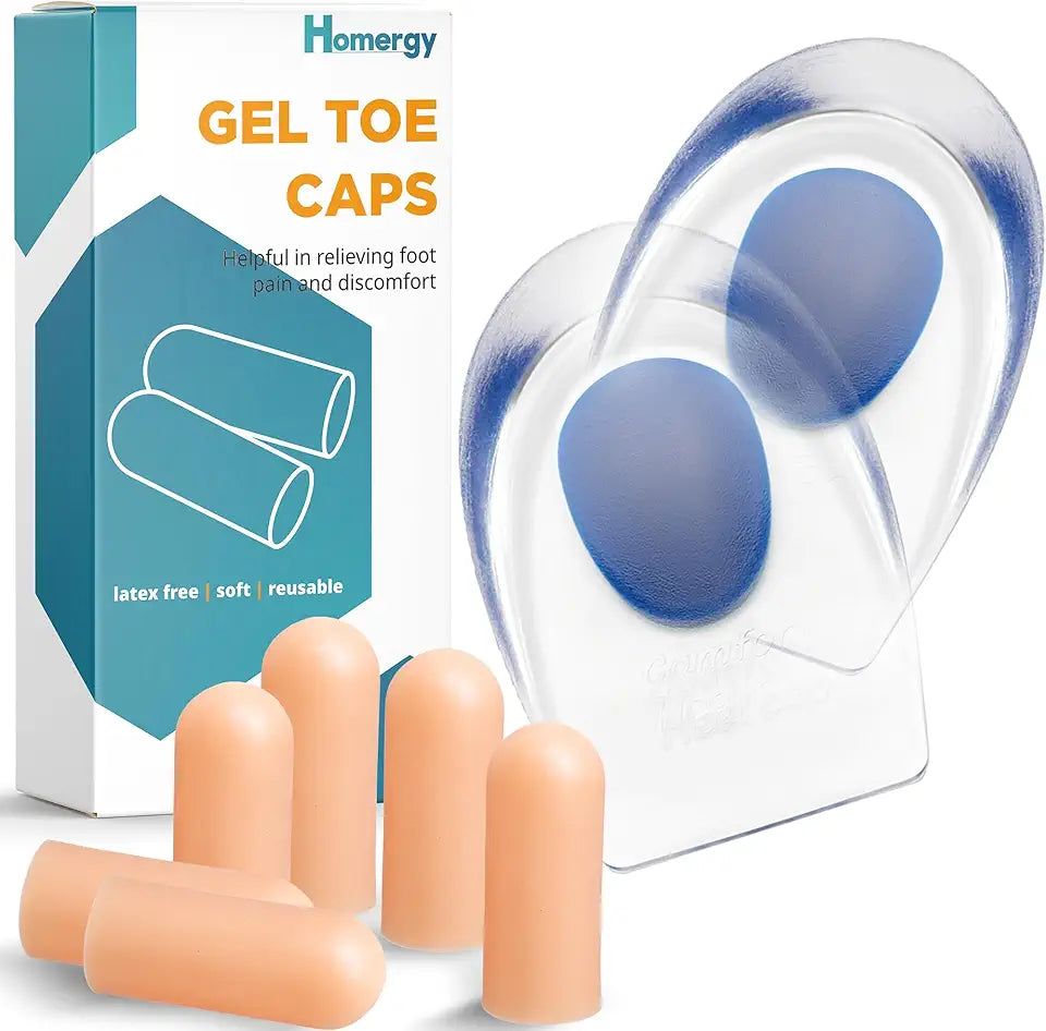 Gel Silicone Heel Cups/Pads, 2 Pack, Size M, 6 Small Toe Protectors C208