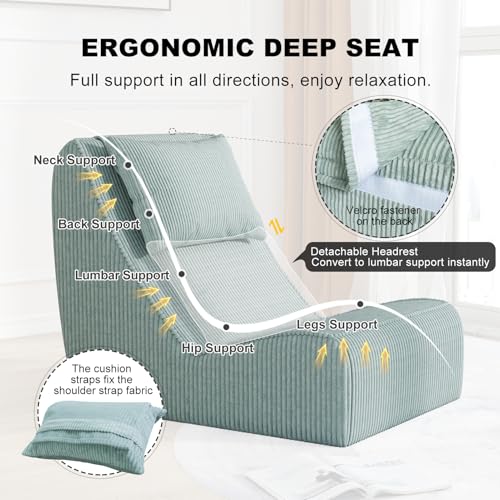 Corduroy Bean Bag Chair with Neck Pillow and Ottoman F38530