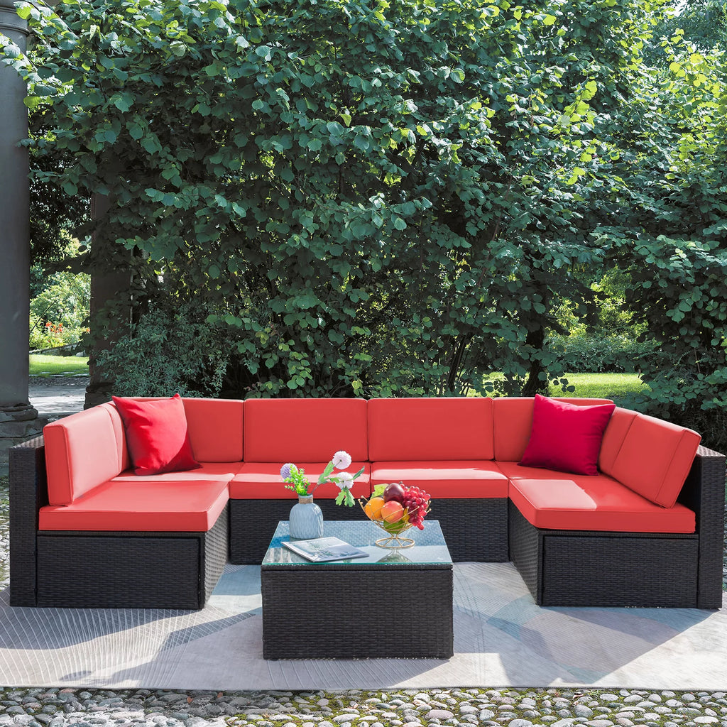 7 Pieces PE Rattan Patio Conversation Set H41219