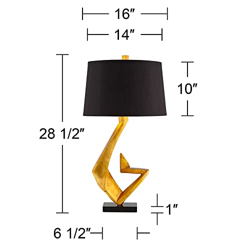Modern Glam End Table Lamps Set of 2 Gold Leaf Black Shade E876013