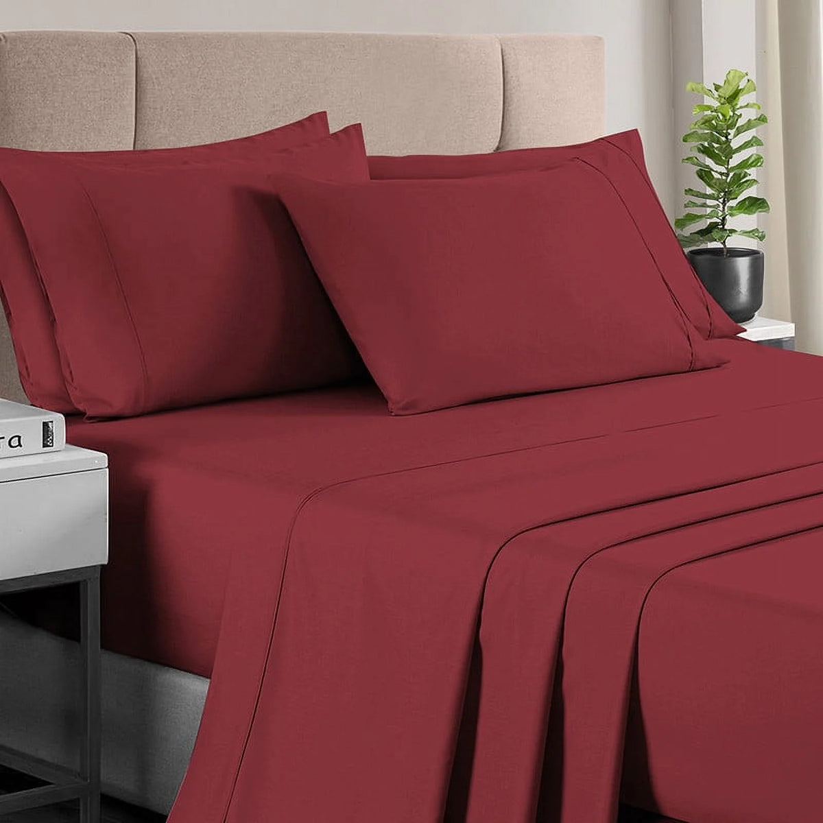 6Pc Rio Red 400 Thread Count Cotton Sateen Bed Sheets Set King R45276