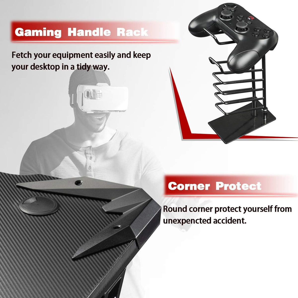 44 Inch Red Gaming Desk with Cup Holder & Headphone Hook B321