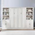 Queen Size White Wood Murphy Bed with Storage Bookcase Shelves S723507