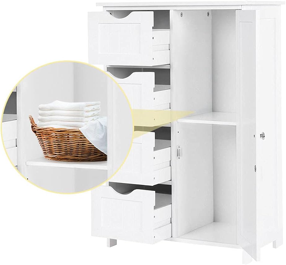 White Wooden Floor Storage Cabinet with 1 Door & 4 Drawer O1828