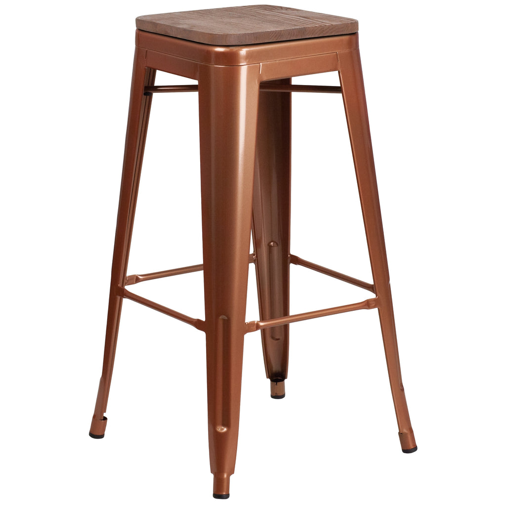 Copper Square Wood Seat Barstool Z2504