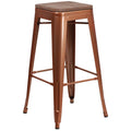 Copper Square Wood Seat Barstool Z2504
