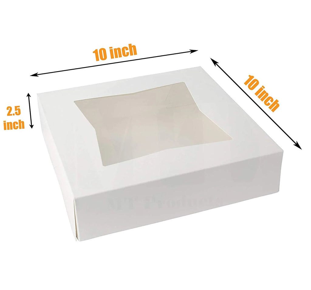 [25 Pack] White Cardboard Pie Box with Window 10x10x2.5" T434