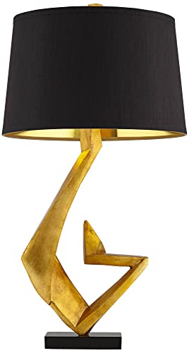 Modern Glam End Table Lamps Set of 2 Gold Leaf Black Shade E876013