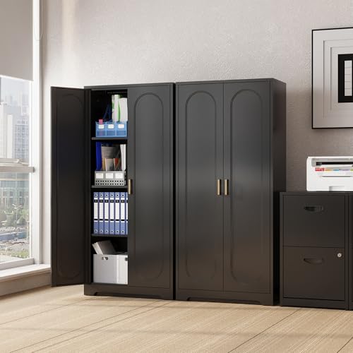 Black Metal Pantry Cabinet with Doors and 4 Adjustable Shelves T521222
