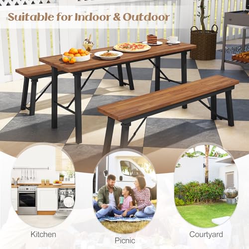 Foldable 59 Inches Narrow Outdoor Dining Table with Acacia Wood Top D284