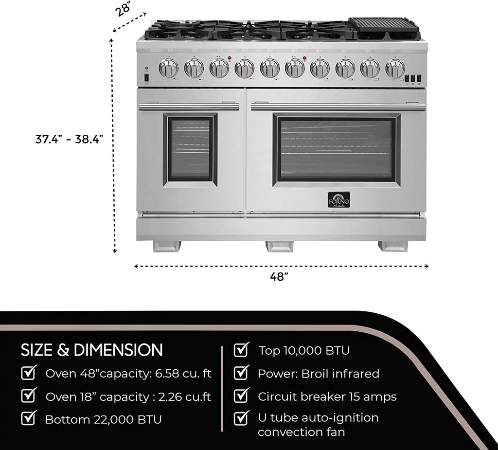 48-inch 8-Gas Burner Freestanding Range with Dual Oven in Stainless Steel A663146