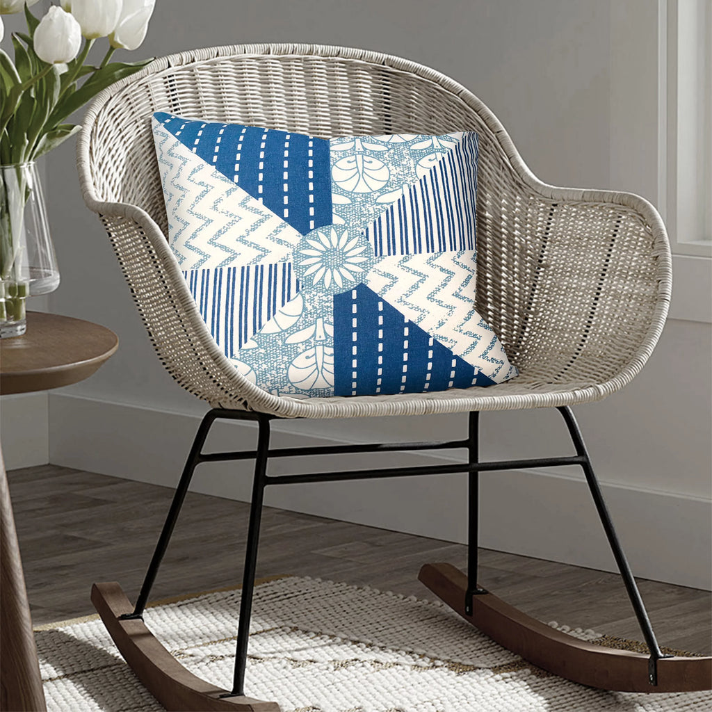 18 x 18 Square Cotton Accent Pillow, Blue, White A39715