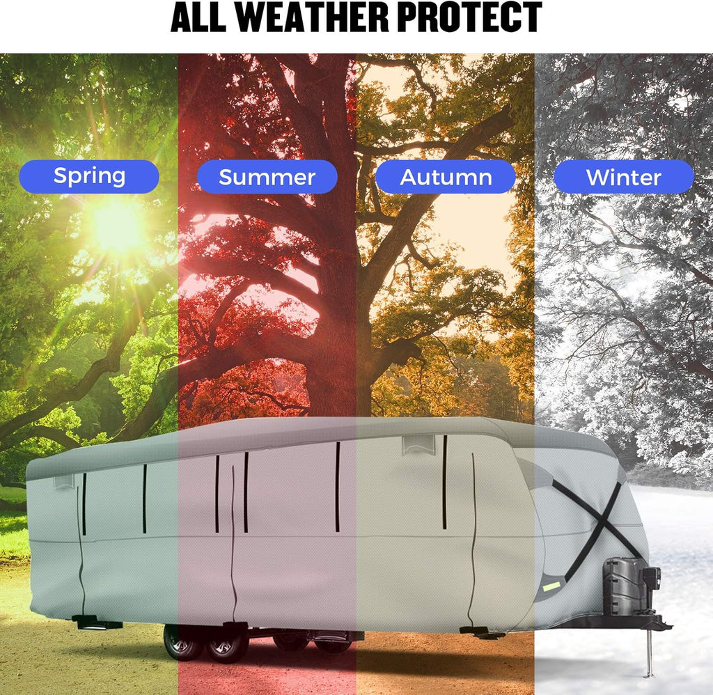 Gray Windproof Travel Trailer RV Snow Cover with Jack Cover & Patch Kit E176