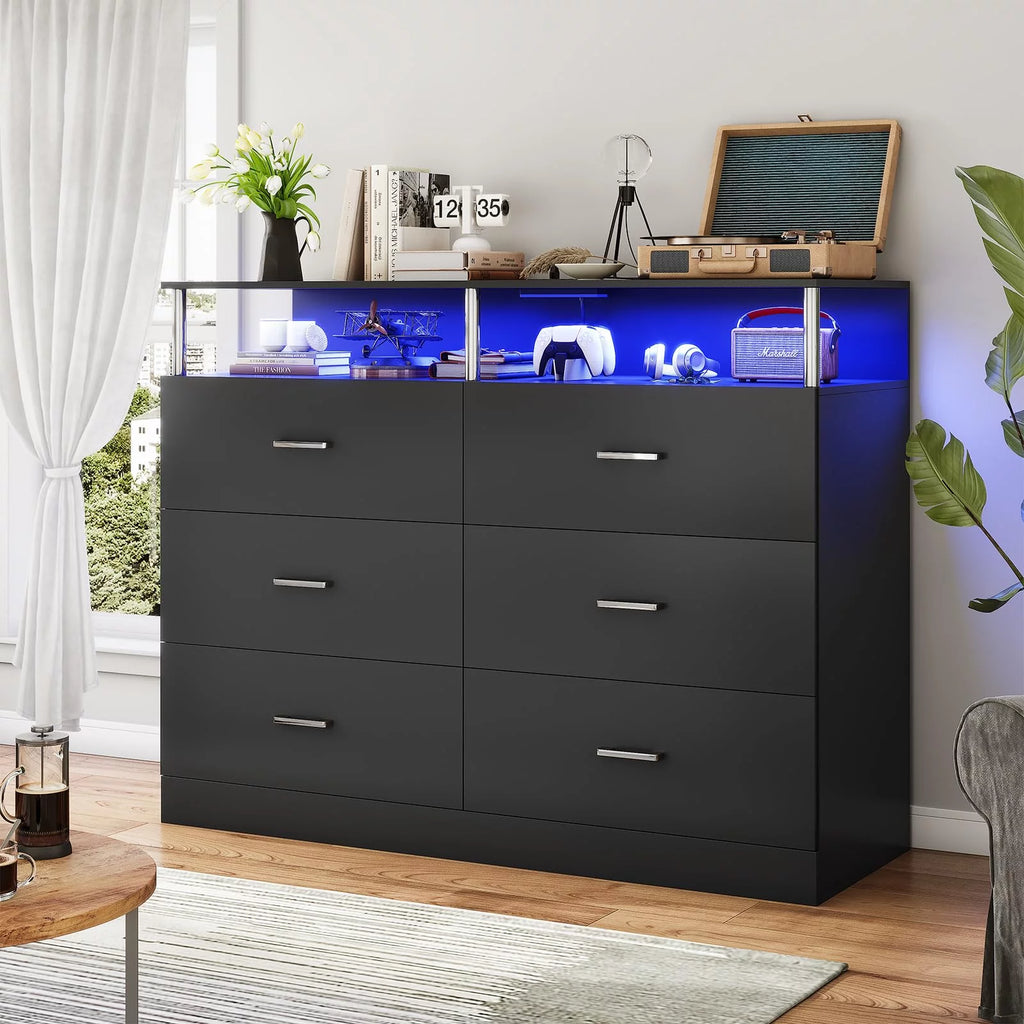 Black 6 Drawer Dresser with Charging Station F3287