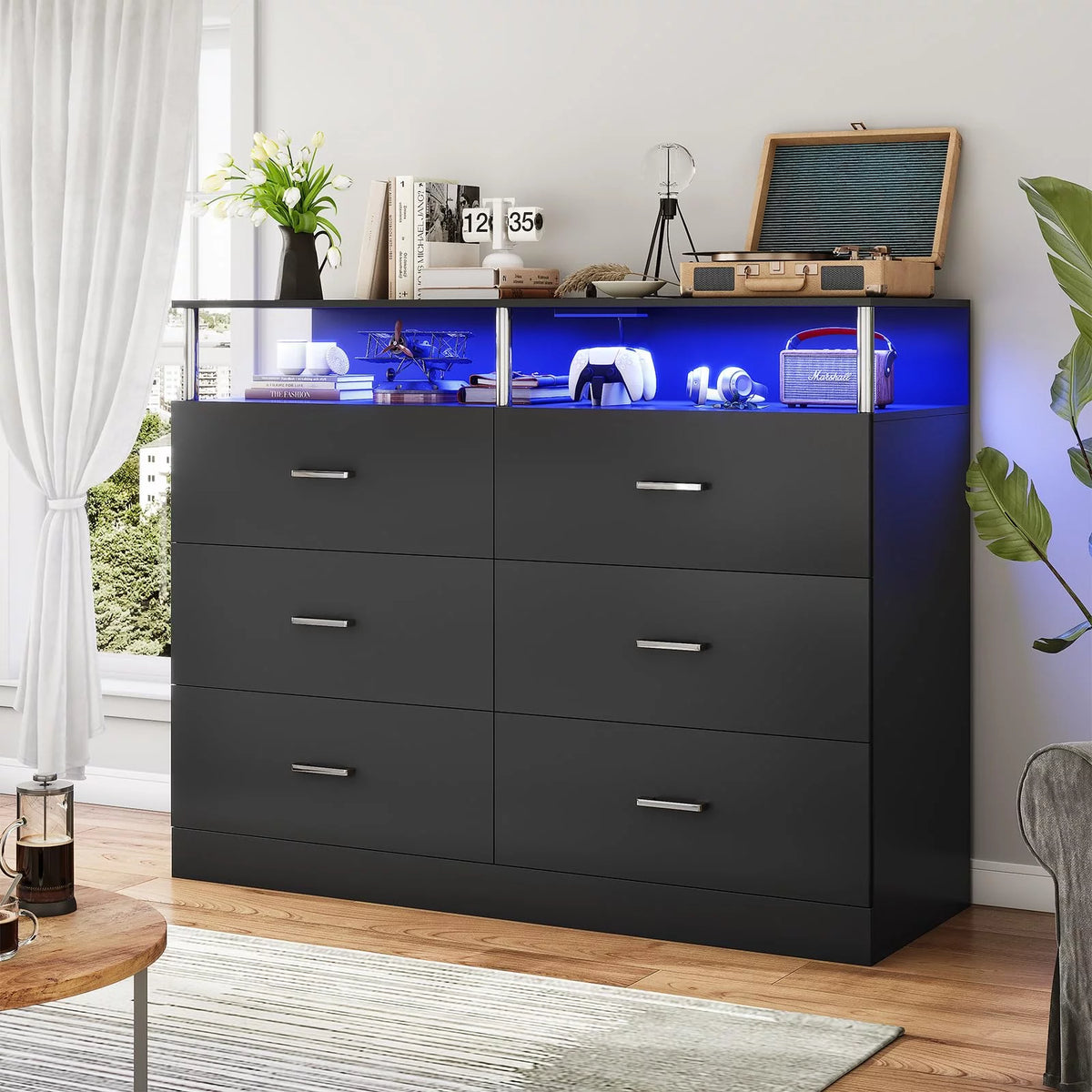 Black 6 Drawer Dresser with Charging Station F3287