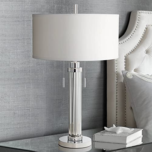 30" Tall Glass Column End Table Lamps Set of 2 J99350