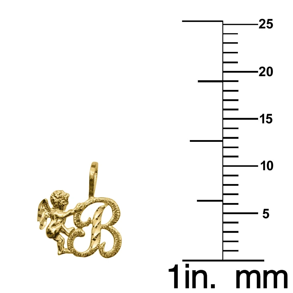 14K Yellow Gold Cherub Cursive Initial Letter 'B' Pendant O843071