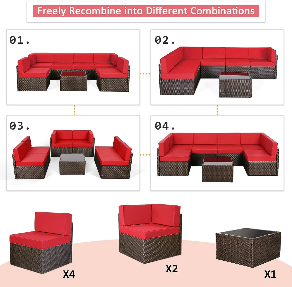 7-Piece PE Rattan Wicker Outdoor Sectional Sofa Set O30257