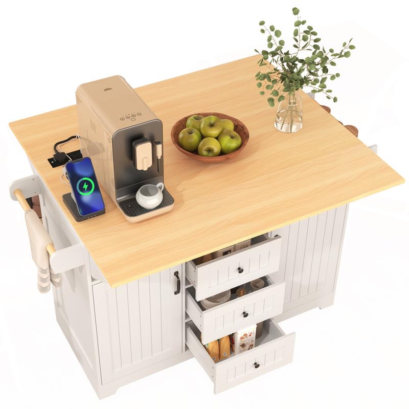 55.7'' Black Kitchen Island with Drop Leaf and 3 Drawers P980