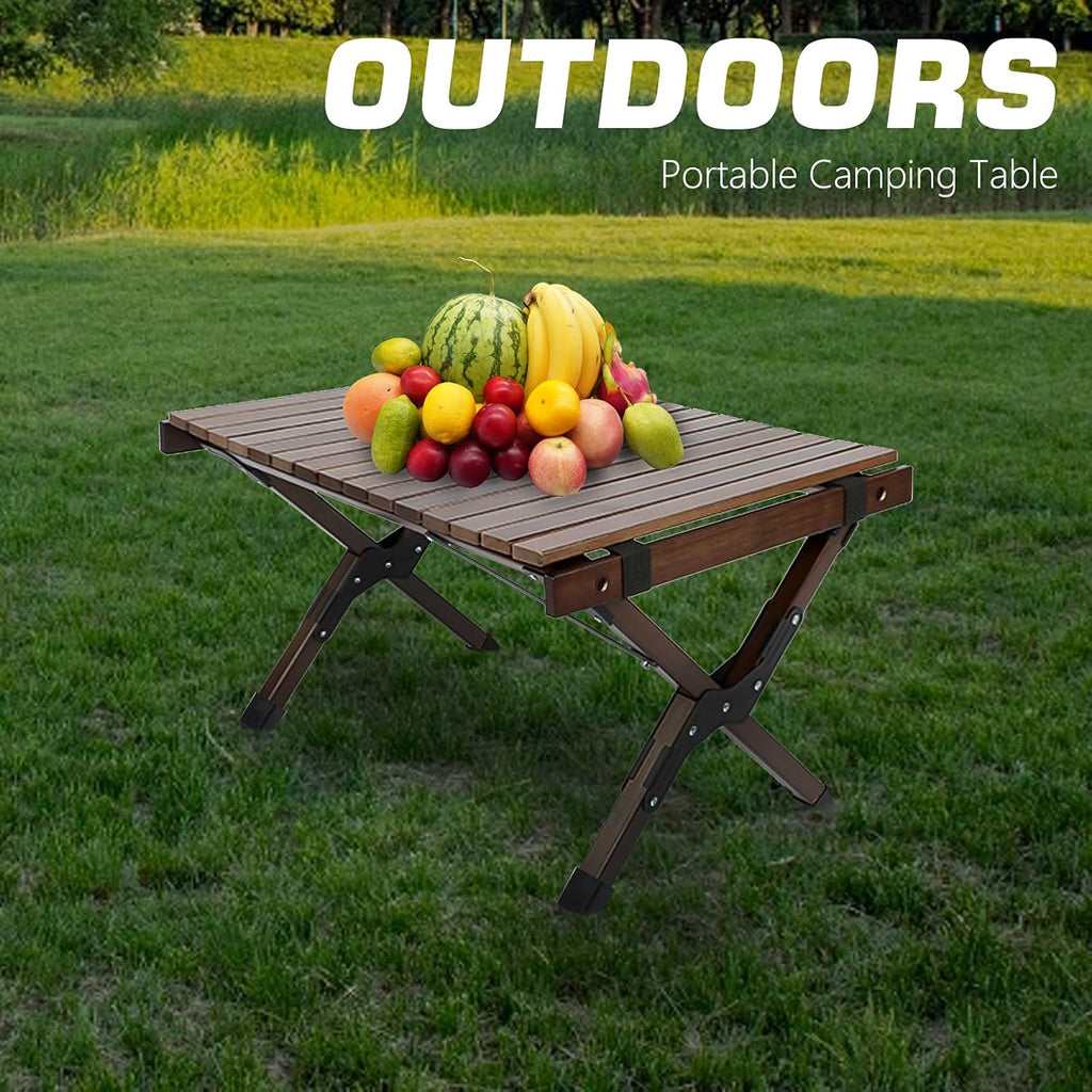 Portable Folding Wooden Camping Table with Carry Bag J5096