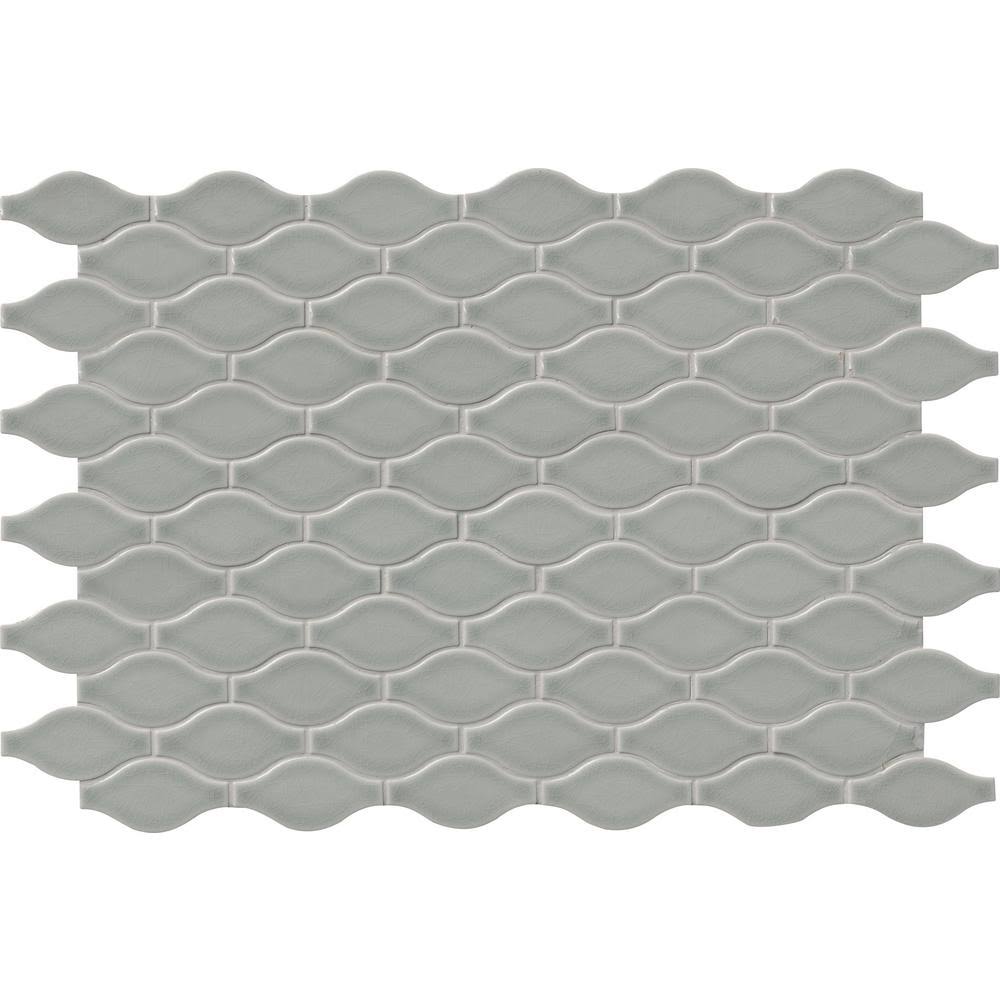 Gray Glossy Ceramic Mesh-Mounted Mosaic Tile R36957