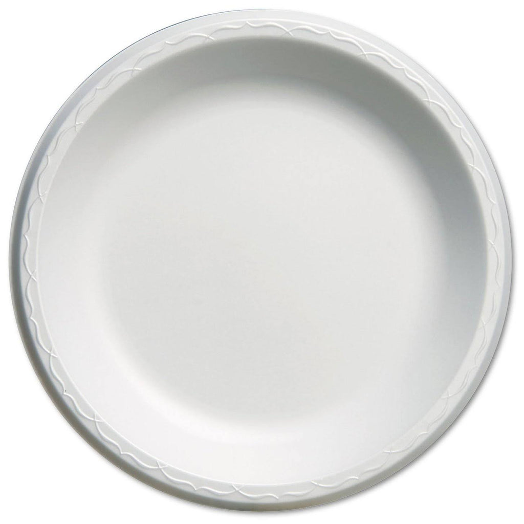 White 10 1/4 Dia Round Laminated Foam Plates, 125/pack K362