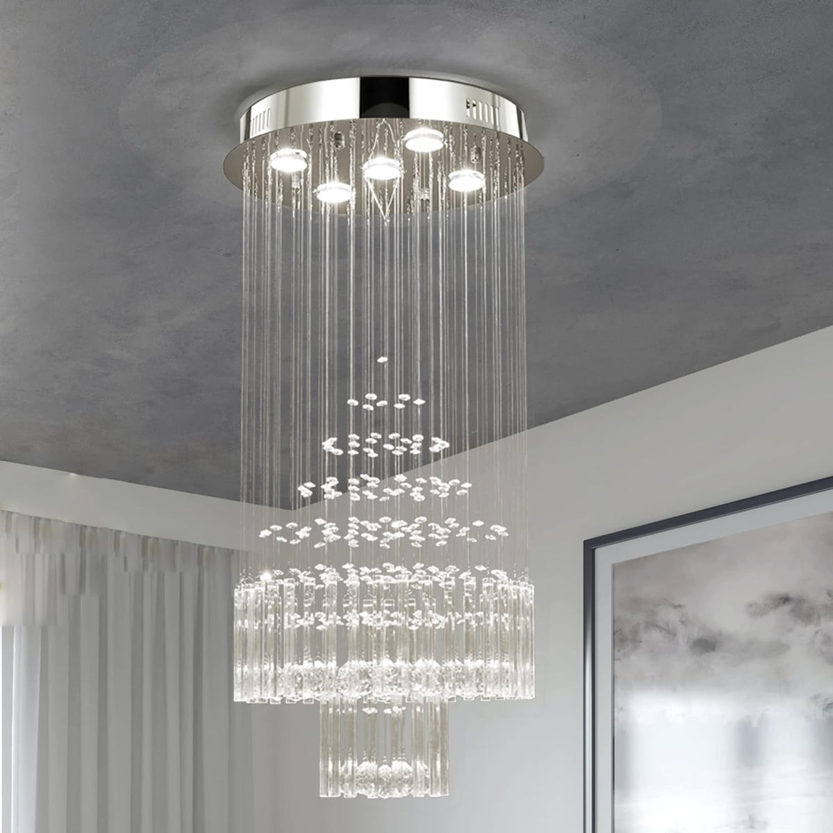 Crystal Raindrop 5-Lights Flush Mount Chandelier M810189