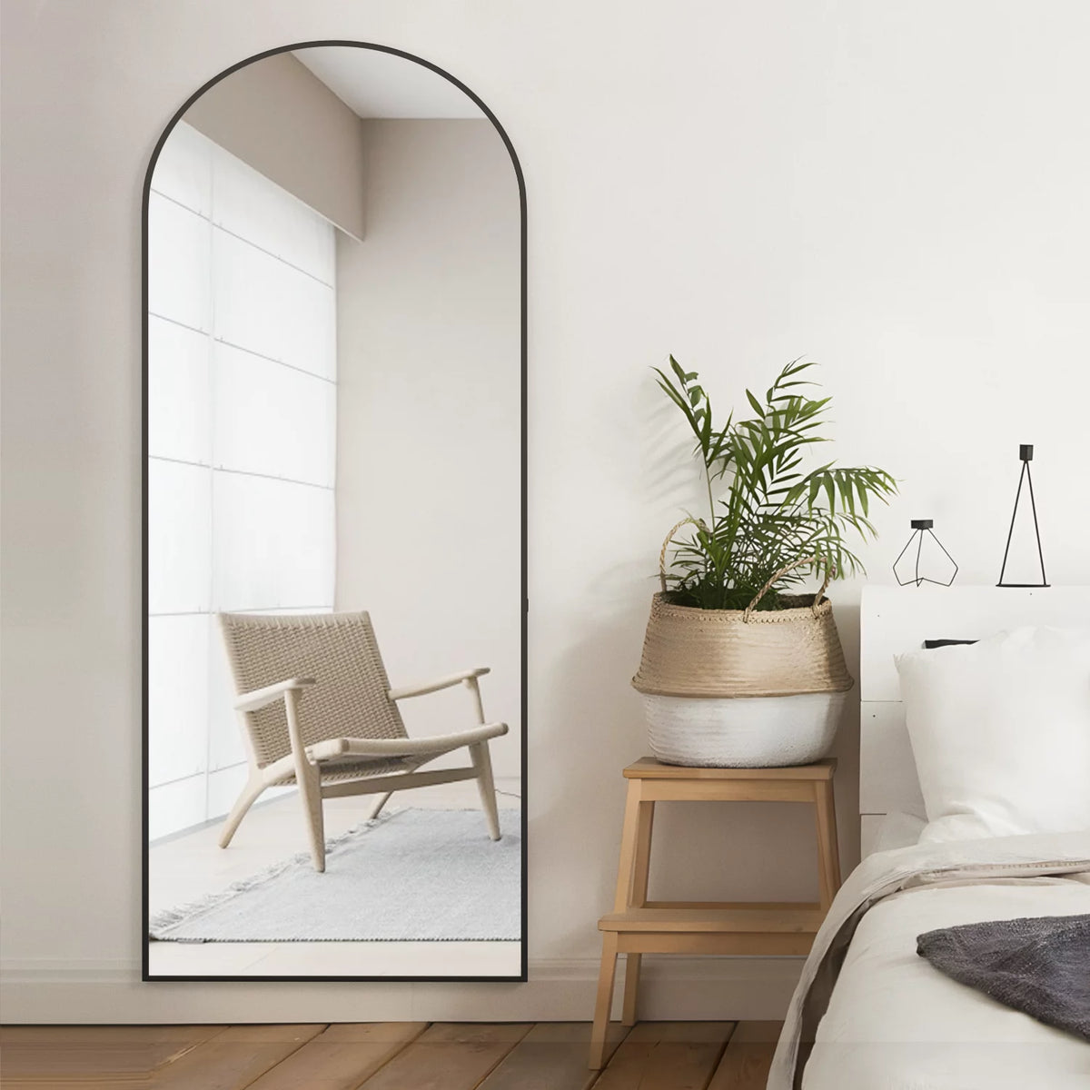 64" x 21" Black Arched Floor Mirror Z550214