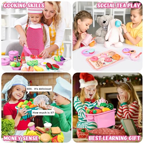 105Pcs Kids Play Kitchen Accessories Set with Apron & Chef Hat I7762