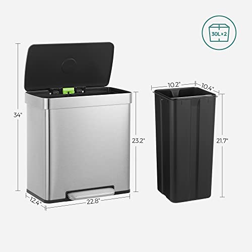 16 Gallons Dual Compartment Stainless Steel Trash Can W945568