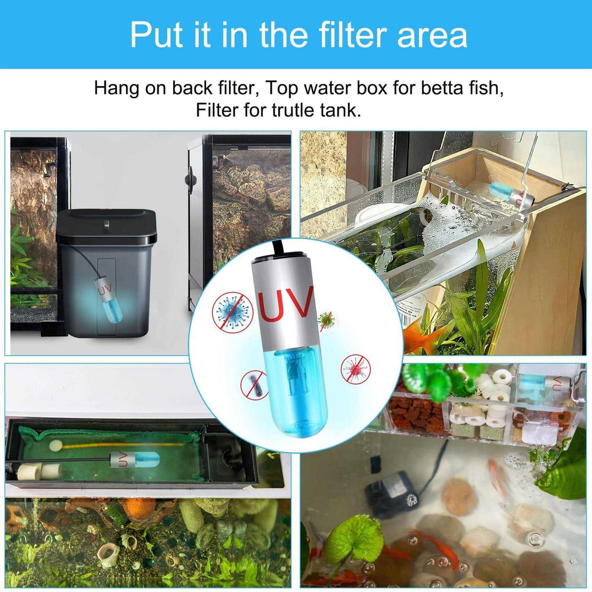 3 W Mini 13W UV Sanitizer Submersible Aquarium Clean Light P40059