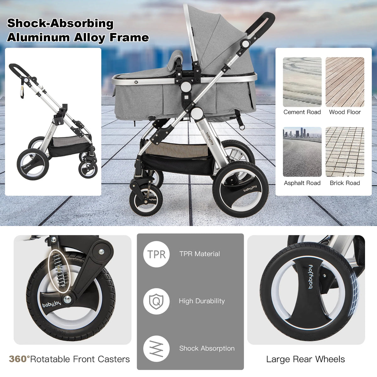 Folding Aluminum Baby Stroller with Diaper Bag K398
