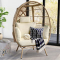 Oversized Wicker Egg Chair with Stand and Beige Cushions L411