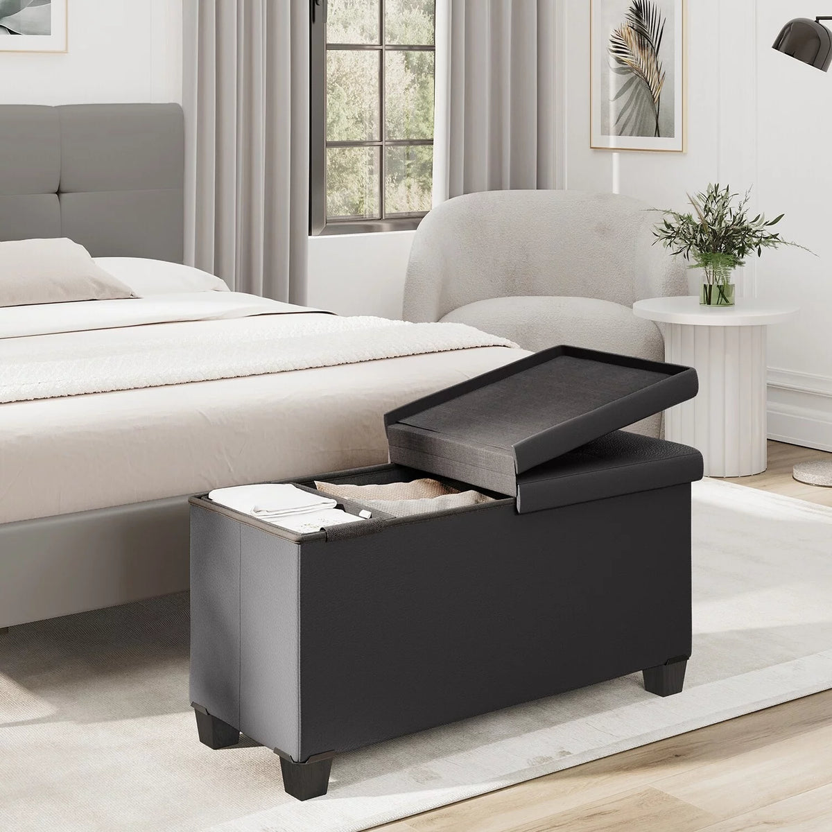 Grey Faux Leather Storage Ottoman Bench O727884