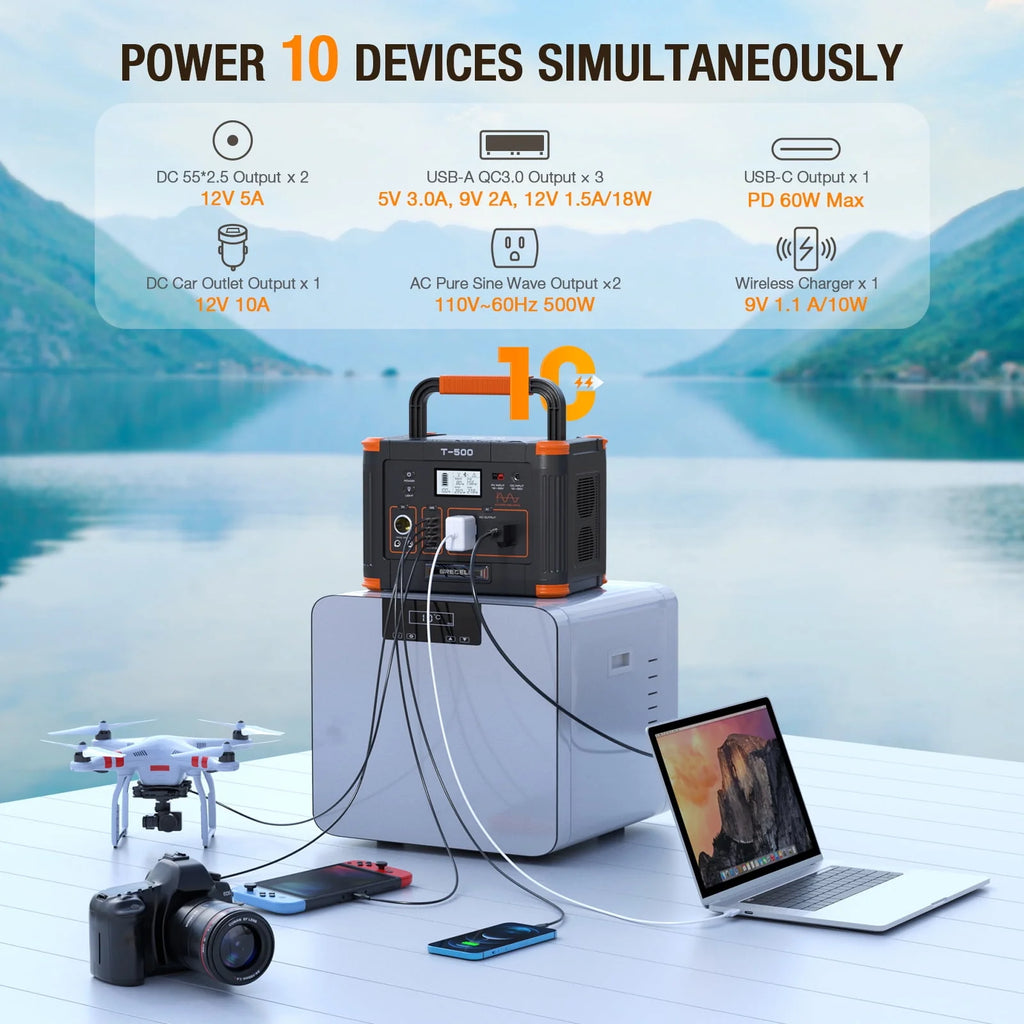500W Portable Power Station and 100W Solar Panel Charger O941