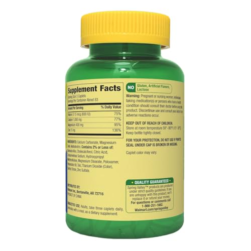 Calcium, Magnesium & Zinc Plus Vitamin D3 Coated Caplets, 250 Count + Weekly Pillbox B4358