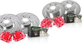 Powder Coated Red Calipers Drilled Slotted Rotors Ceramic Pads F5857