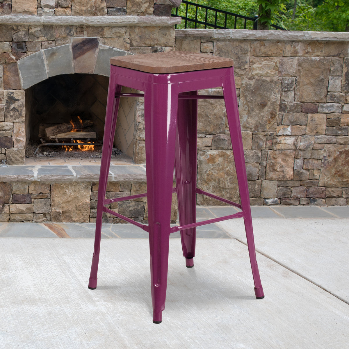 Copper Square Wood Seat Barstool Z2504