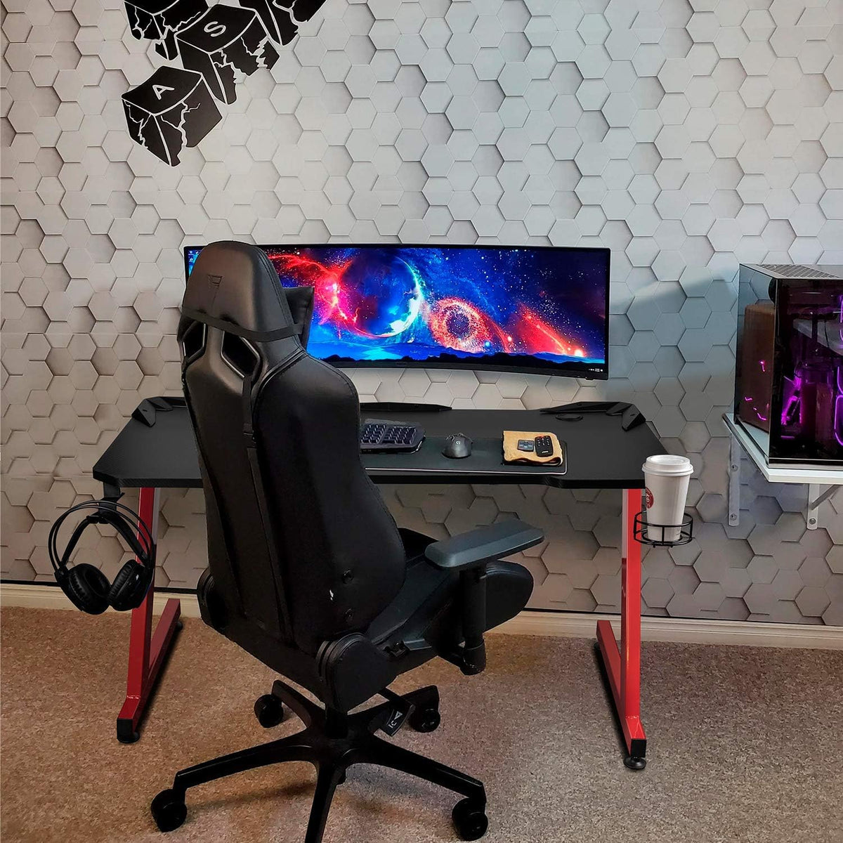 44 Inch Red Gaming Desk with Cup Holder & Headphone Hook B321