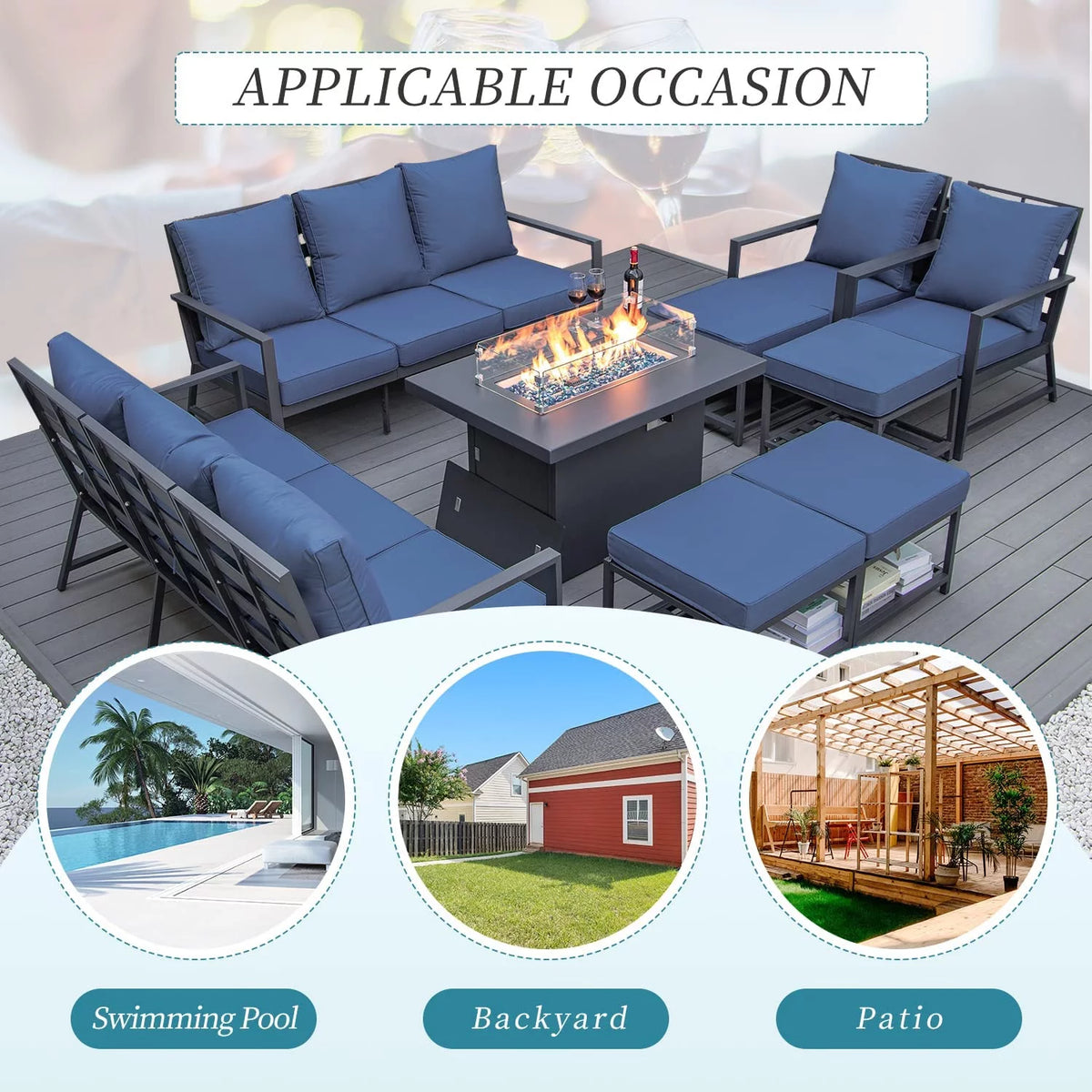 13 Pcs Aluminum Patio Furniture with Fire Pit F275