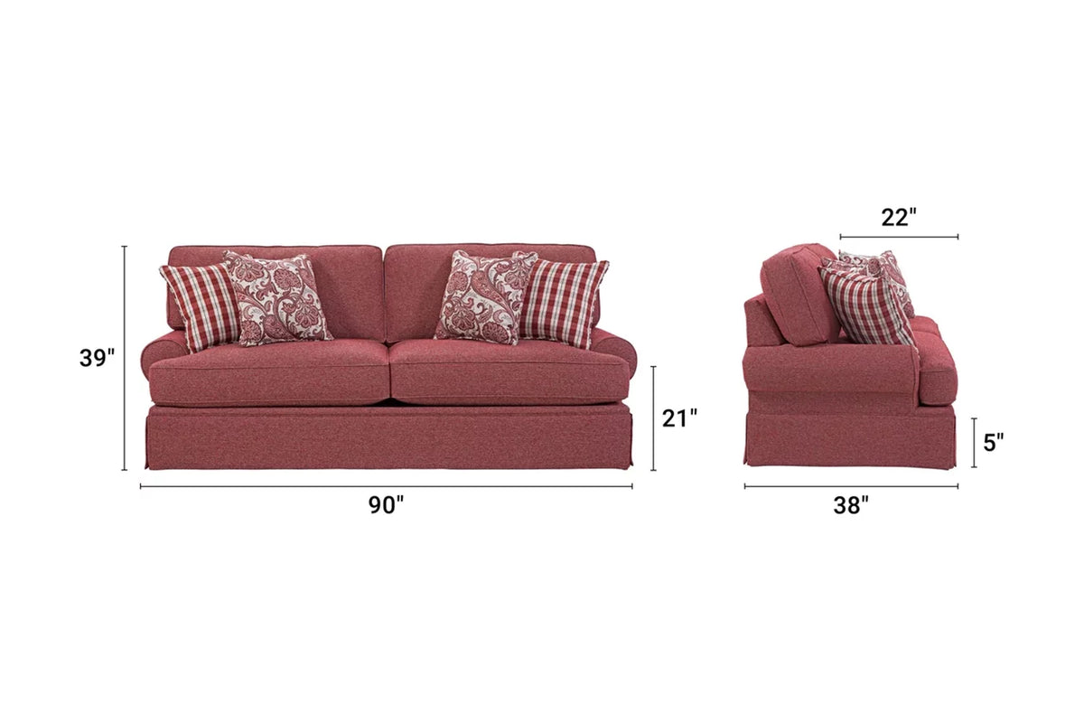 Rustic Red Sofa with Four Accent Pillows I188
