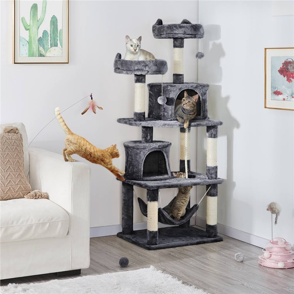 62.2x22 Double Condo Cat Tree and Scratching Post Tower Dark Gray P516