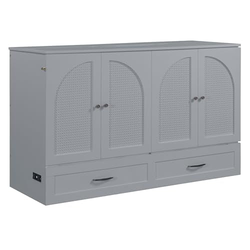Queen Size Murphy Bed Cabinet Wall Bed with USB and Storage Drawer P71996
